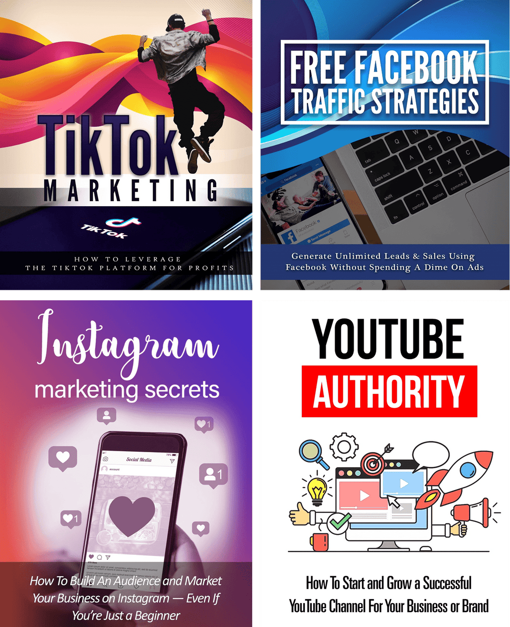 Collection of digital marketing books with colorful covers on a white background